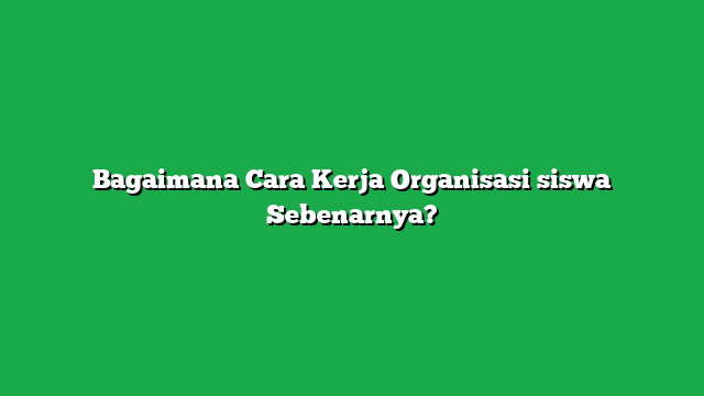 Bagaimana Cara Kerja Organisasi siswa Sebenarnya?